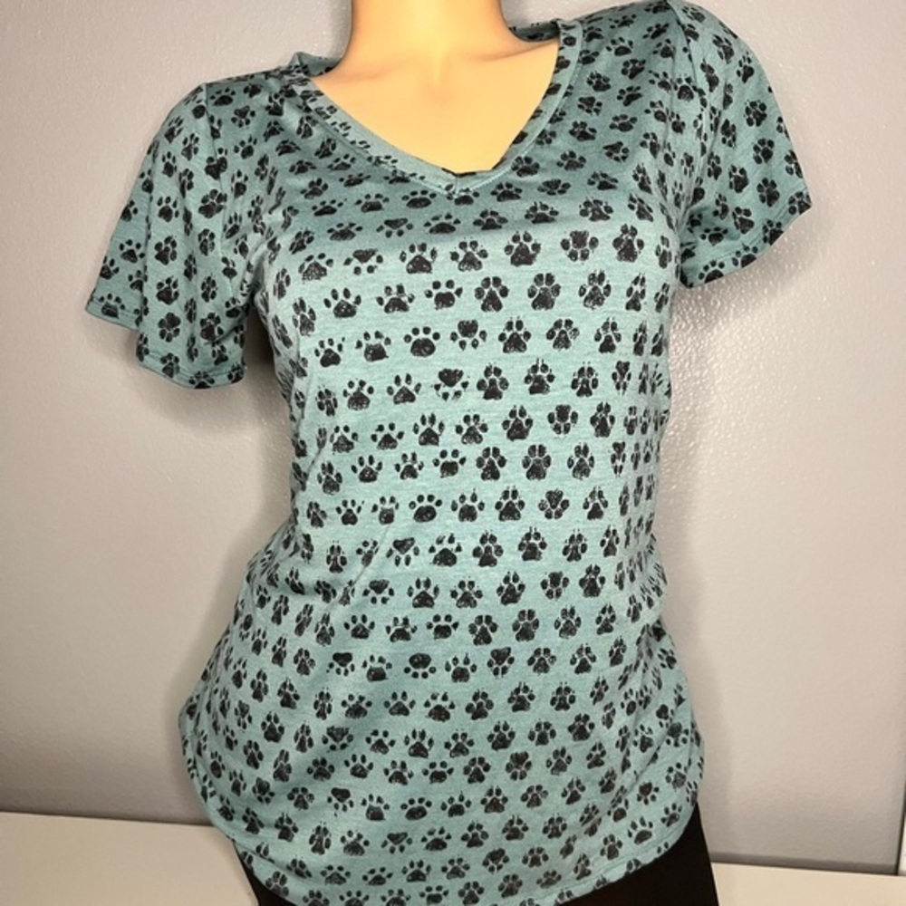 LuLaRoe Paw Print V-Neck Women's Top - Teal